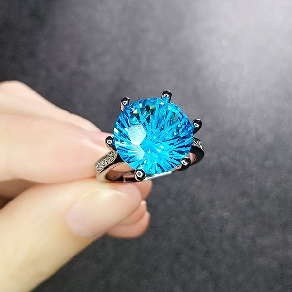 Anillo de bodas para mujer estilo europeo y americano niñas Artificial azul púrpura cristal circón diamante geométrico chapado en oro dulce anillo fiesta joyería regalo ajustable