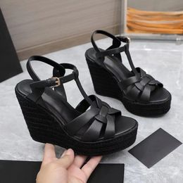 Dames Wedge Sandaal Hoge hakken Schoenen Hulde Lederen Wedge Espadrille Sandalen Patent Leathers Ankle Strap Wedges Platform Hakken Comfort Desginer 35-43Box