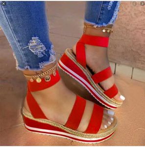 Femmes sandales compensées plate-forme chanvre chaussures décontracté sans lacet grande taille 2021 mode Y0721