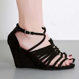 Dames Wedges Cover Heel Sandals Shoes 2021 Gladiator Woman Rome Buckle Strap Pumps Platforms Maat 35-40