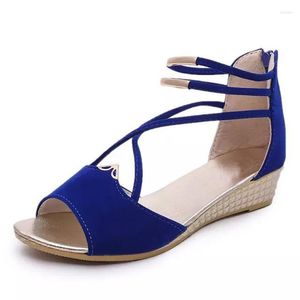 Femmes coins sandales Toe Summer Peep Chaussures Fashion Ladies Corège femme Sandale noire rouge Bleu zapatos