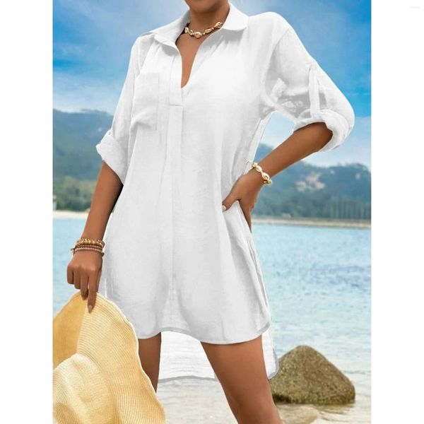 Camisas blancas/negras para mujeres Botón de ropa para mujeres de verano