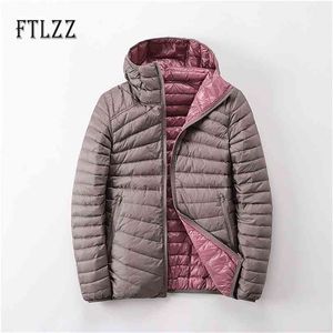 Femmes Blanc Canard Down Parkas Automne Hiver Veste Ultra Légère Femelle Léghtweight À Capuchon Double Face Manteaux Coupe-Vent 210525