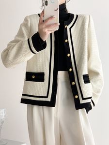 Dames wit elegant tweed boucle blazerjack - trendy vintage stijl outf