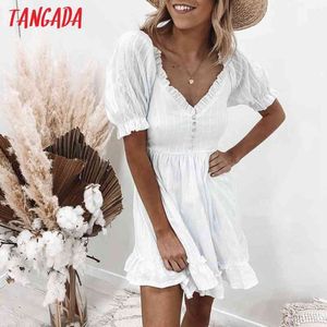 Vrouwen wit voor zomer v-hals korte mouw dames vintage mini jurk vestidos 8m11 210416