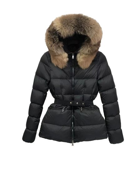 Femmes blanches GOOSE Down Short Down Jacket Zipper Fermeure Pockets Beltthick Warm Coat Classic Designer Lady Fur Hood Long Winter Outwear L6