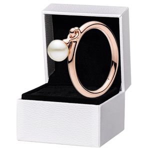 Anillo de boda con colgante de perla blanca para mujer, joyería de compromiso chapada en oro rosa para pandora, anillos de regalo de novia de plata 925 con caja original