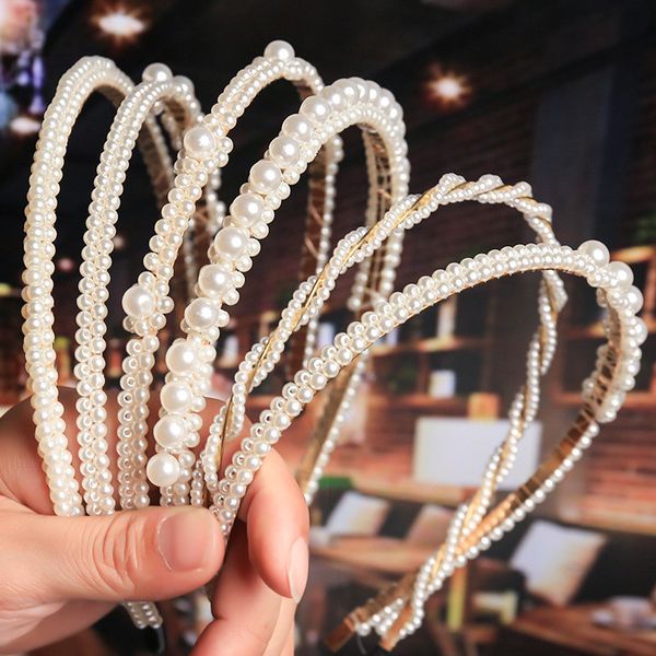 Coiffes Femmes Blanc Perle Hair Pearls Bandons à cheveux doux Bande de tête de mariage Hoops Hoops Ornement Band Head Lady Fashion Hair Accessoires