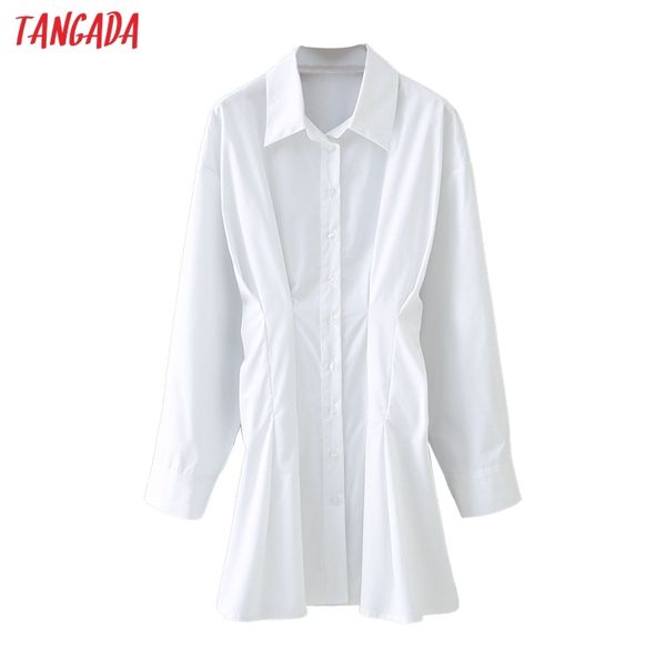 Femmes blanc plissé tunique chemises à manches longues solide col rabattu élégant bureau dames vêtements de travail Blouses 5X19 210416