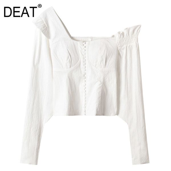 Femmes Blanc Sexy Blouse sans bretelles Chemisière à mouche à manches longues à manches longues en vrac chemise marée marée printemps été SH735 210421