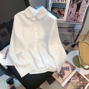 Femmes chemises blanches chemisier formel col rabattu à manches longues dessus de chemise printemps automne simple boutonnage minimaliste dame Blouses 240320