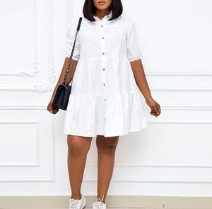 Femmes chemises blanches Mini robes trois quarts lâche bouton haut bureau dames élégant travail porter africaine femme mode grande taille 210416