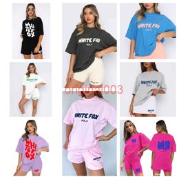 Femmes Whitefox Tracksuit Suit Girl Shirts blancs 2 PCS / Set Young Breathable Lady T-shirts Shorts Ret Loose Solid Semps Falm Sports Pantal