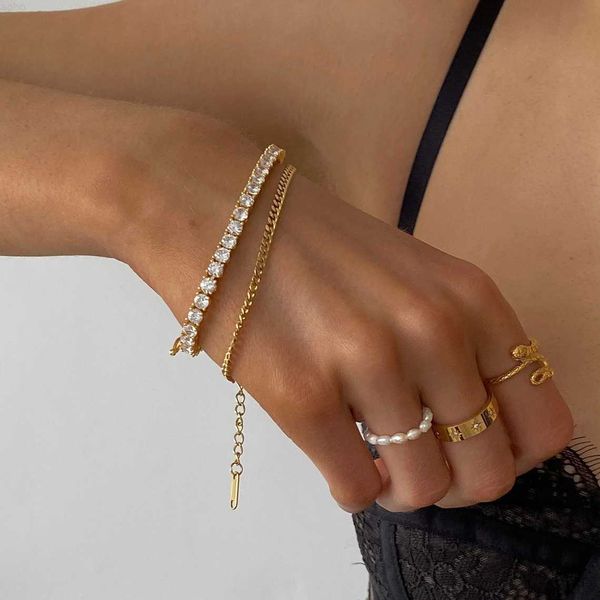 Femmes Bijoux En Gros 14k Plaqué Or Lab Diamant S925 Bracelet 3.5mm Vvs Moissanite Tennis Chaîne