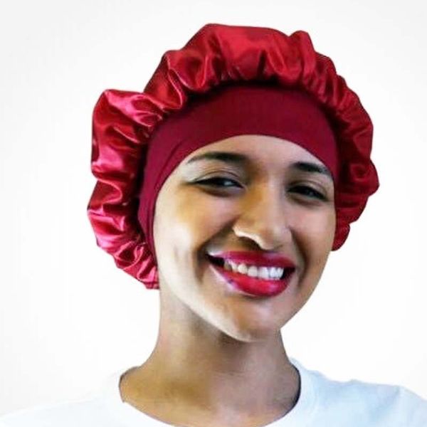 Femmes larges groupe en satin capuchon de bonnet de soie confortable Night Sleep Caps Hat Dames Soft Soft Long Hair Care Bonnet Headwrap 0409