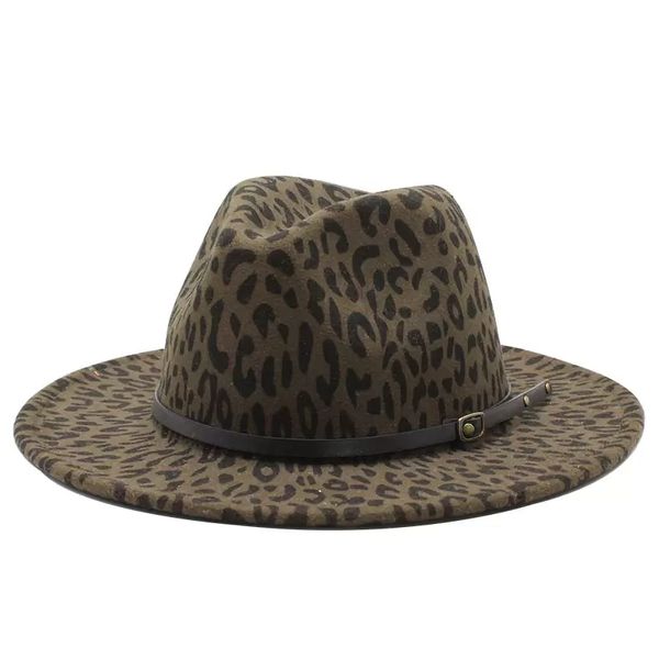 Chapeau Fedora Panama en feutre à large bord pour femme avec boucle de ceinture léopard à porter pendant le jardinage à la plage, au parc, à la piscine, au camping, à la randonnée