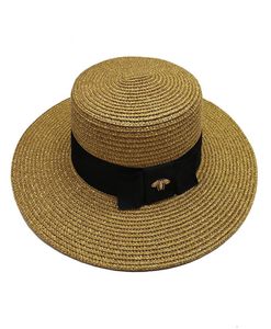 Vrouwen brede rand Gold Bee Straw Cap Dames Fashion Flat Top Woven Caps Girl Bucket Hat Summer Sun Hats Vintage Visor2946748