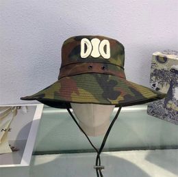 Mujeres con sombreros de borde ancho de diseñador de lujo sombrero de cubo masculino casquette ejército camuflaje verde sombrero de sol de verano con correa