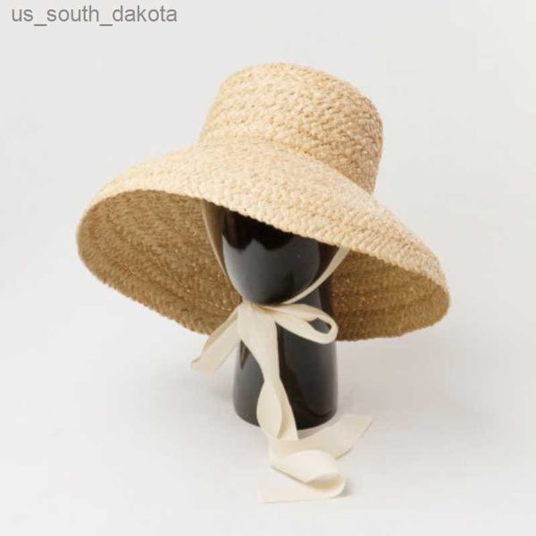Femmes large bord raphia seau chapeau pour femmes vacances plage Str chapeau été soleil chapeau dames vacances UV Protection chapeau en gros L230523