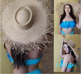 Chapeau de soleil d'été en raphia à large bord pour femmes, chapeau de paille naturel, Protection uv, chapeau de plage souple pour mariage