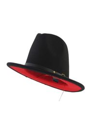 Women Wide Brim Wool FI SENTIVA Sombreros Fedora con cinturón Rojo Patchwork Black Men Jazz Hat formal Panamá Capitán Trilby Chapeau para unisex4780247927825