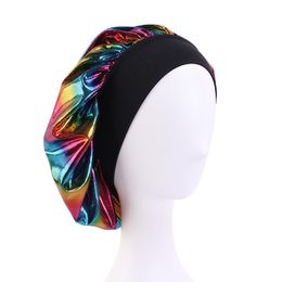 Vrouwen Wide Breemd Elastische Band Bonnet voor Haarbescherming Ronde Hoed Mode Nightcap 6 Kleuren Slaapkap