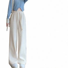 Pantalones de pana de pierna ancha para mujer Pantalones forrados de lana causales cálidos de invierno Fi Coreano Y2K Pantalones estéticos sueltos de cintura alta 49d7 #