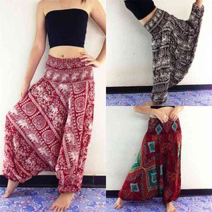 Vrouwen Wide Pen Broek Baggy Afghani Genie Indian Aladdin Print Hoge Taille Mode Broek Plus Size Losse Chiffon Kleding 210522