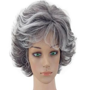 Perruque synthétique gris argenté pour femmes, cheveux courts bouclés, frange bouffante, résistante à la chaleur, 9 couleurs disponibles, 54994555489350