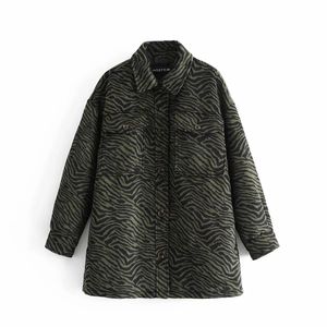 Vrouwen winter dierlijke print warme revers jas zakken vrouwelijke bovenkleding retro mode chic overjas 210520