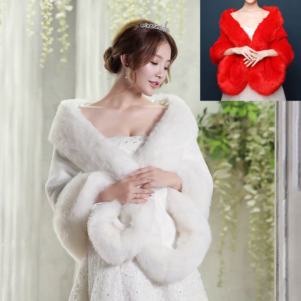 Mujeres invierno ocasional ocasional envoltura nupcial wrap chaquetas cálidas piel sintética abrigo de boda mantón