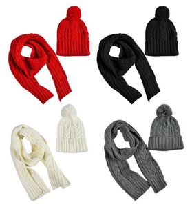 Vrouwen winter dikke gevlochten kabel gebreide hoed sjaal set mannelboon cap shawl1299705