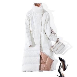 Vrouwen winter jas stand kraag witte eend innerlijk licht lange jas casaco feminino parkas 220818