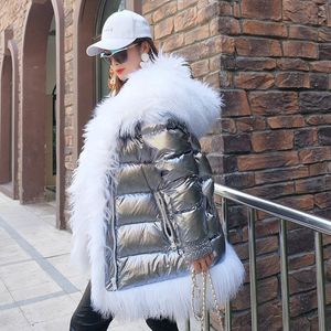 Femmes hiver doudoune manteau long chaud argent Parkas mongolie mouton fourrure duvet de canard manteau Parka 201030