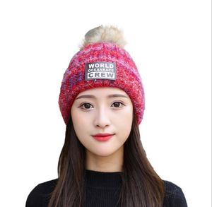 Gorros con pompón de piel sintética de invierno para mujer, bolas grandes de punto, hilos coloridos, grils, gorro con pompón, gorro grueso y cálido con forro polar térmico informal