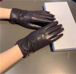 Guantes de invierno con cinco dedos para mujer, guantes decorativos personalizados de encaje, guantes cálidos para actividades al aire libre