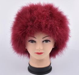 Femmes hiver casquette de fourrure véritable autruche plume dinde fourrure chapeau multicolore dinde bonnets chapeau entièrement doublé légerweight5661722