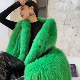 Femmes hiver fourrure gilet manteau décontracté vêtements de rue veste hauts vert chaud épais femme luxe fausse fourrure manteaux T220716