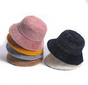 Femmes hivernales floues pelues seau chapeau oreille chauffante courte bordure solaire rond rond épaississant le pêcheur embalable à vent-vent large chapeaux 6068125