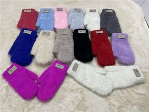 Guantes de invierno para mujer, guantes de felpa que mantienen el calor, elasticidad, suaves, dedos completos, guantes de imitación de conejo, guantes de piel para niñas, guantes de moda, guantes de lana y cachemira para conducir