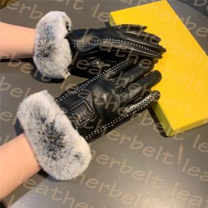 Gants d'hiver pour femmes, mitaine en fourrure chaude, lettre F, gants en peau de mouton, gant de conduite résistant à l'or