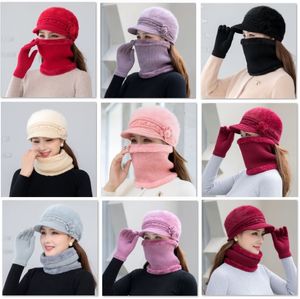 Sombreros de invierno para mujer, gorro y bufanda de punto para mantener el calor, conjunto de dos piezas para mujer, gorro de cubo de piel de conejo informal para mujer, HH22-309