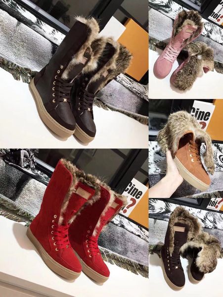 Botas de moda de invierno para mujer, botas de nieve cálidas de gamuza de terciopelo de vaca en relieve, zapatos clásicos de algodón para mujer