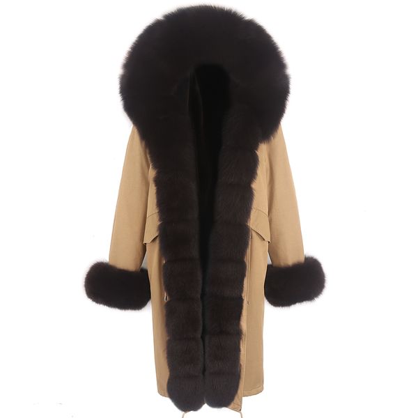 Chaqueta de invierno para mujer X-long parka impermeable faux fur linner Cuello de piel de zorro de mapache real capucha ropa de calle cálida para damas nuevo 201103