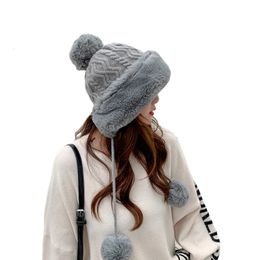Femmes hiver tricot chapeau ample polaire doublé fausse fourrure filles chaud et confortable Ski neige dôme vêtements accessoires 240309