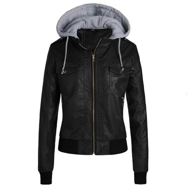 Veste en cuir hivernale des femmes 2019 Veste de vestes basique à capuche décontractée Couts de moto kaki pour filles plus taille 3xl V5278378