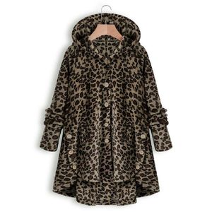 Femmes hiver léopard manteau Teddy polaire à capuche moelleux Cardigan surdimensionné 5XL veste ample luxe fausse fourrure manteaux