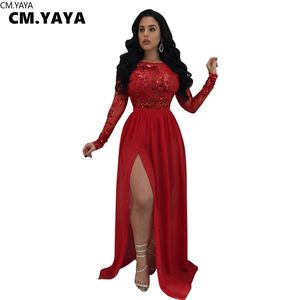 Femmes hiver robe longue dentelle pailletée voir à travers la robe à manches longues sexy boîte de nuit bandage fête maxi robe moulante GLK8499 220516