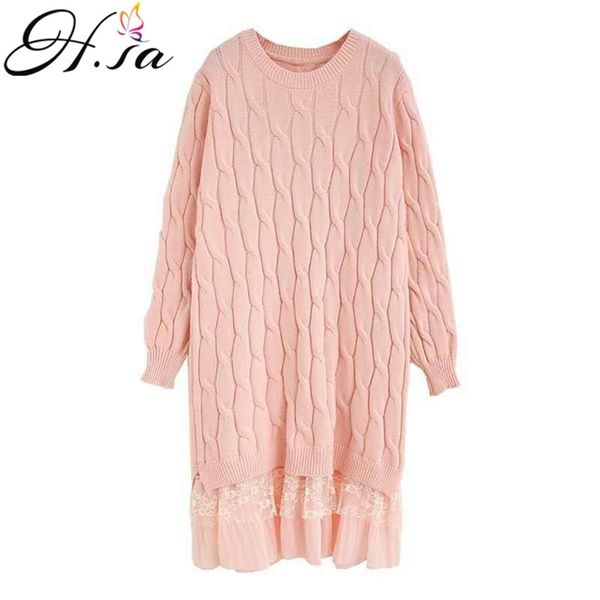 Femmes hiver long pull cardigans col roulé dentelle point pull pulls robe en tricot torsadé moche s hauts 210430