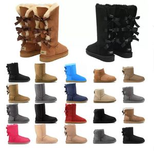 dames winter luxurys designer laarzen meisje klassieker uggs dames sneeuwschoen enkel boog mini vacht zwarte kastanje roze bowtie dames schoenen maten 36-41 mode buiten